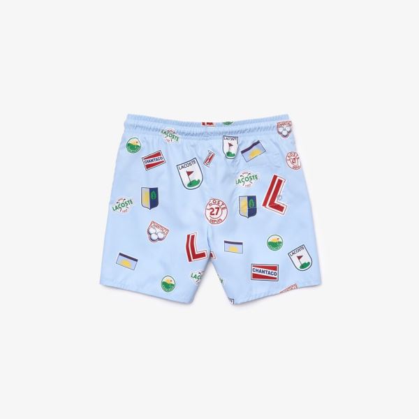 Lacoste Quick-Drying Badge-Print Swim Trunks - Kraťasy Dětské Blankyt / Bílé | CZ-UuDJdk